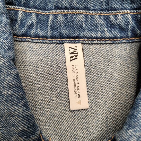 Zara Denim Jacket Womens Small Blue Jean Crop Cuffs Blogger Favorite 9374/271 - Picture 6 of 12
